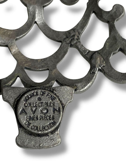 Avon 2004 Pewter Christmas Tree Ornament Annual 3" Faux Pearl