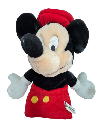 Vintage Walt Disney World Mickey Mouse Hand Puppet 12" Plush Red Hat