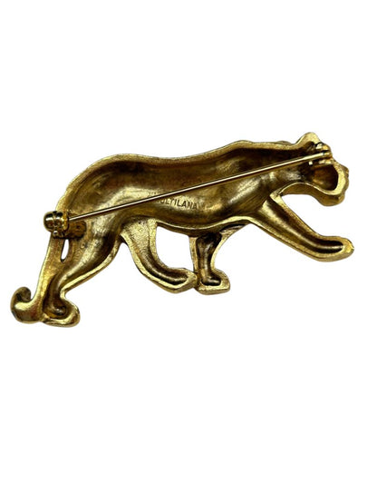 Goldtone Stalking Jaguar Brooch Signed Multilana 2.5" Pin