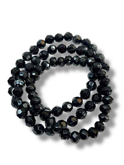 Set of 3 Black Stretch Bracelets Shiny Faceted Beads