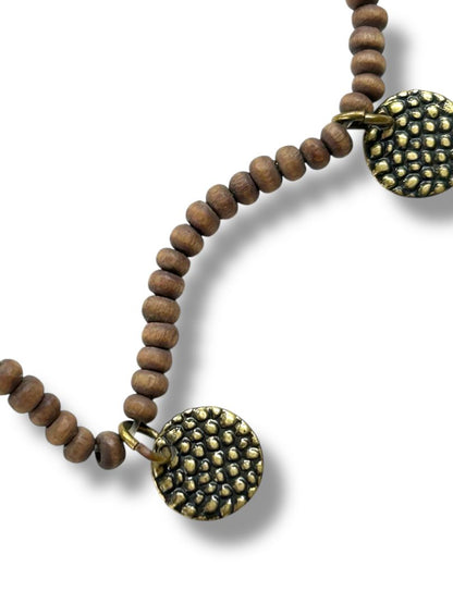 Delicate Brown Beaded Stretch Bracelet Medallion Charms