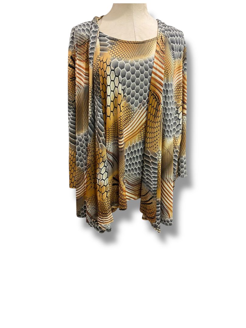 Size 3X LBisse Womens Shirt Pullover Faux Cardigan Abstract Reptile Print