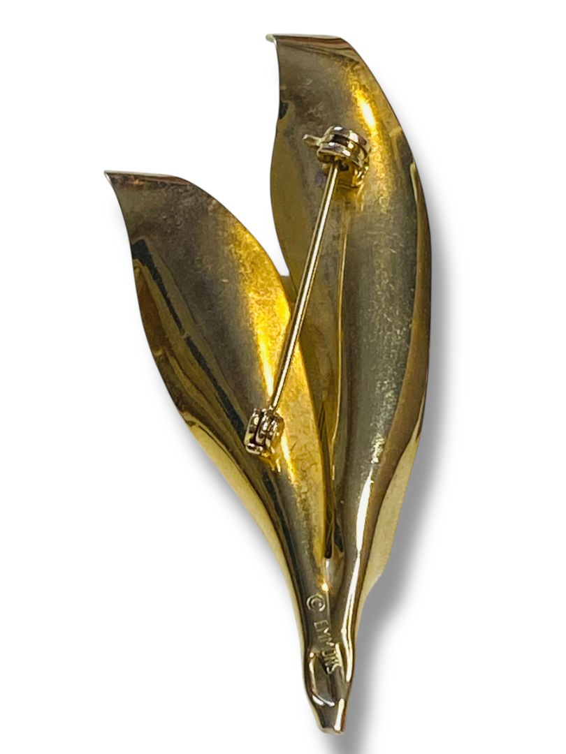 Vintage Signed Emmons Goldtone Faux Pearl Leaf Brooch 2.75"
