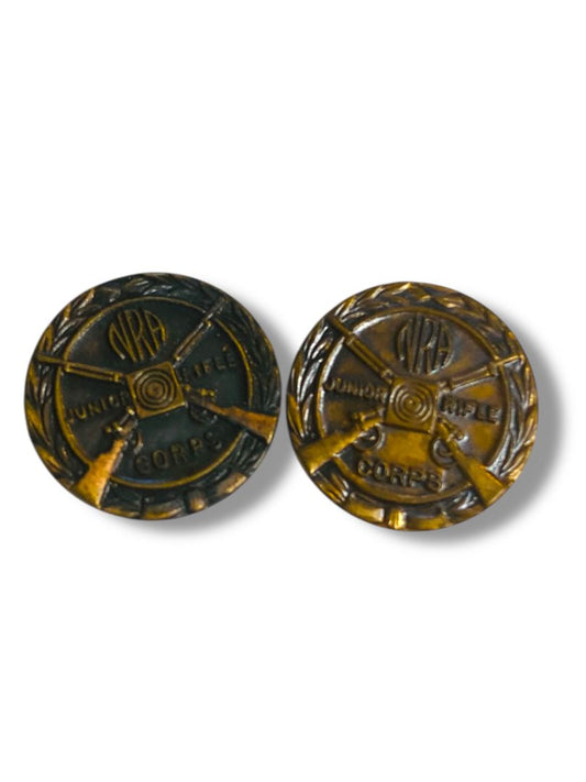 Vintage NRA Button Junior Rifle Corps Stud Buttons .6" Bronze Color Set of 2