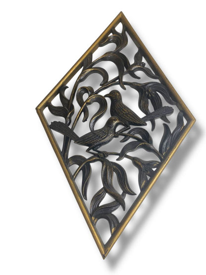 1970s Burwood Homco Wall Plaque  Birds Flower Diamond 16.75"h x 10.25"