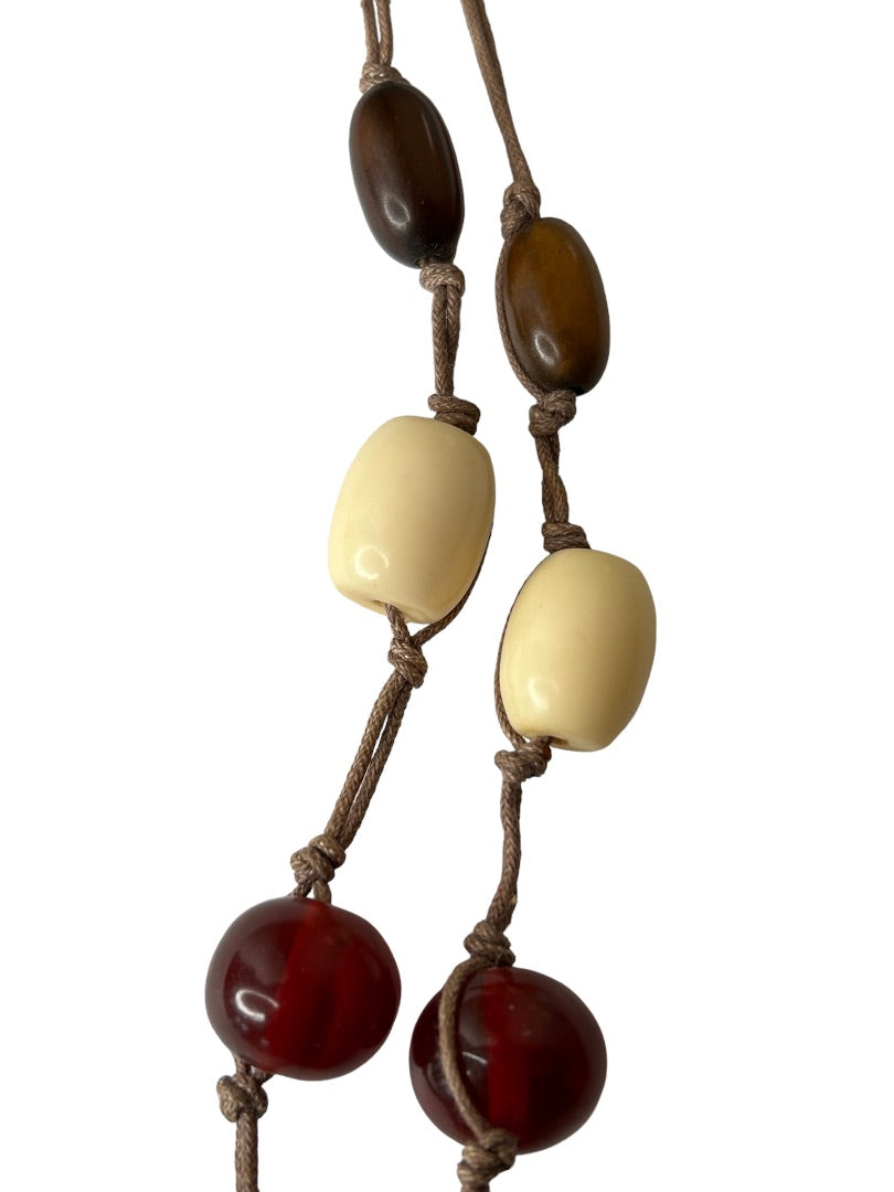 Vintage Boho 32" Necklace Knotted String Wood and Acrylic Chunky Beads