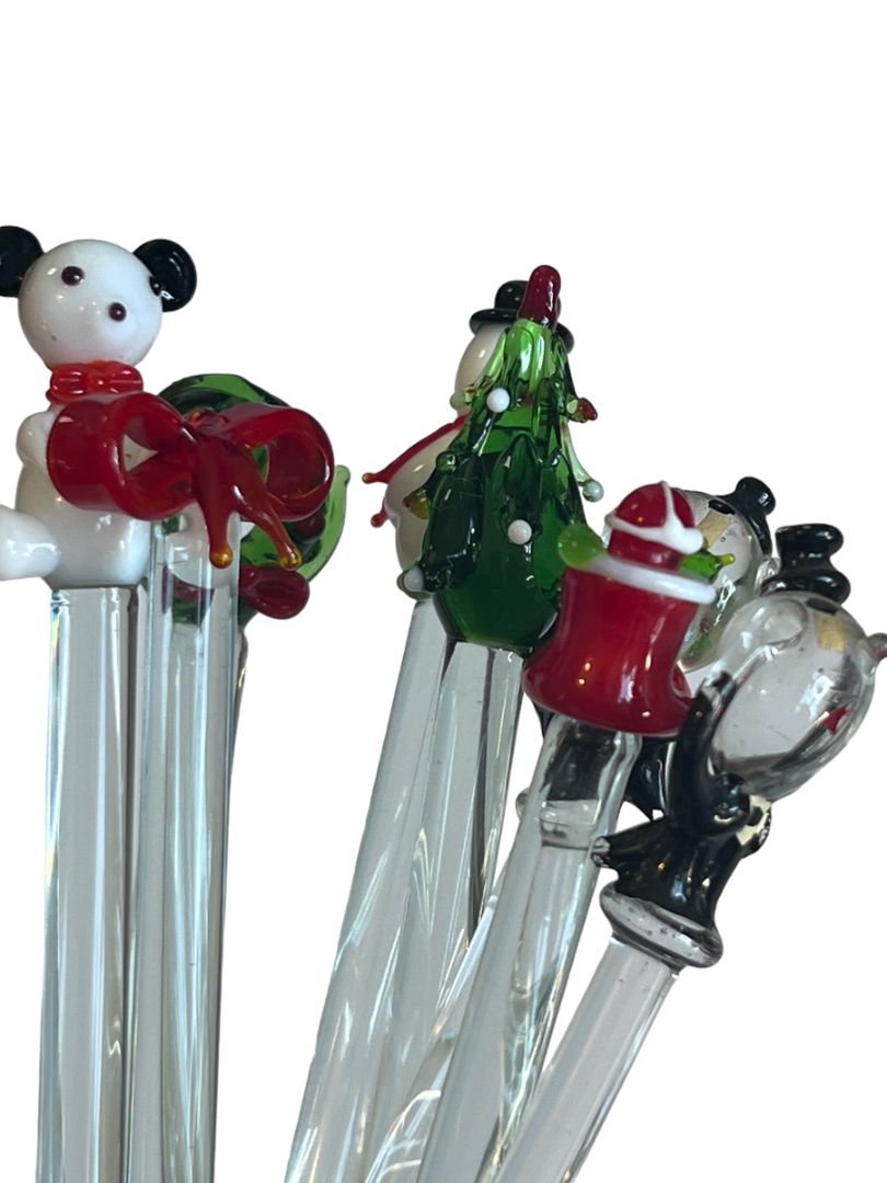 Vintage Blown Glass Christmas Drink Stirrers Swizzle Sticks