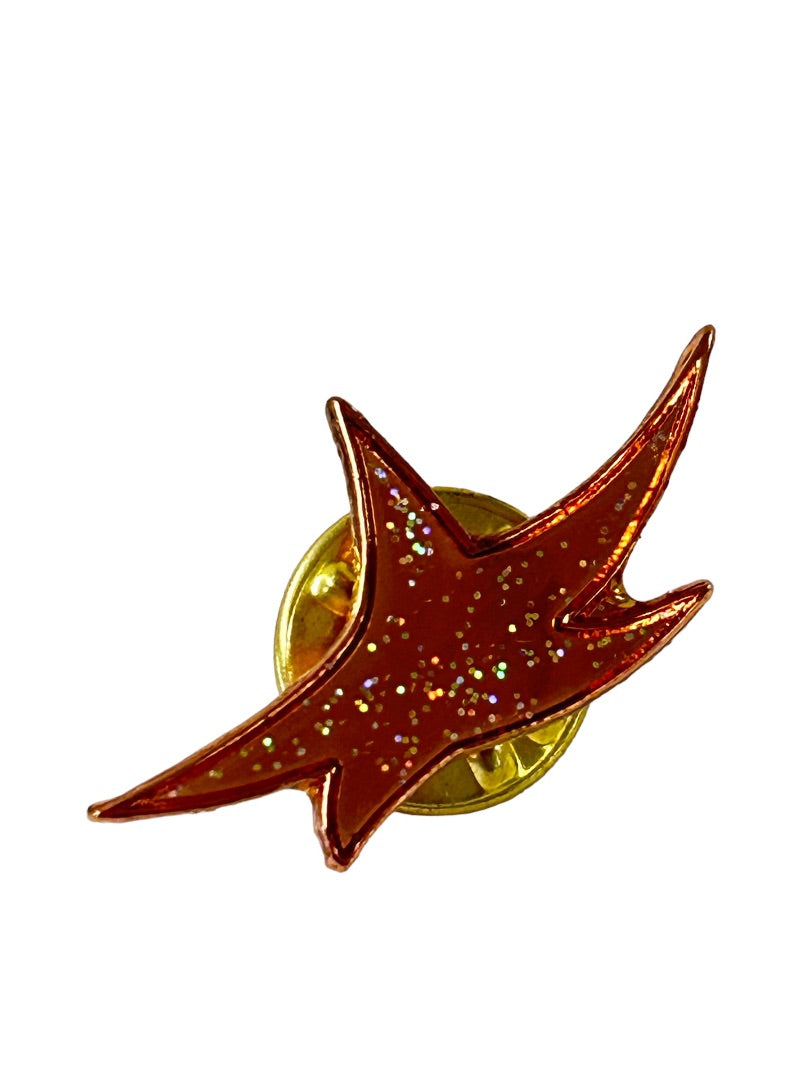 Goldtone Enameled Copper Color Sparkle Lapel Pin Star Starfish 1"