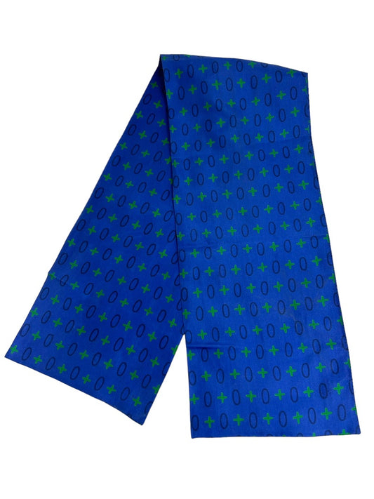 Vintage Bright Navy Pattern Scarf Silky Green Black 33.5"l x 6.5"w