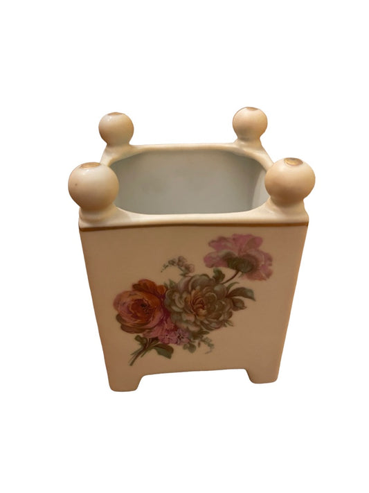 19th Century Floral Faience Bough Pot 2.75" W x 4"h Stamped