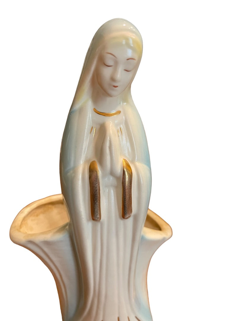 Virgin Mary Planter Praying Religious Ceramic Madonna 11"h Vintage Midcentury