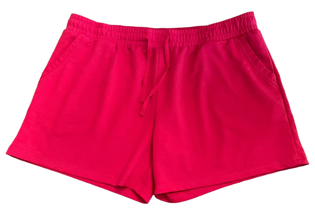 XL Elastic Waist Drawstring Womens Pull On Shorts Pockets Red