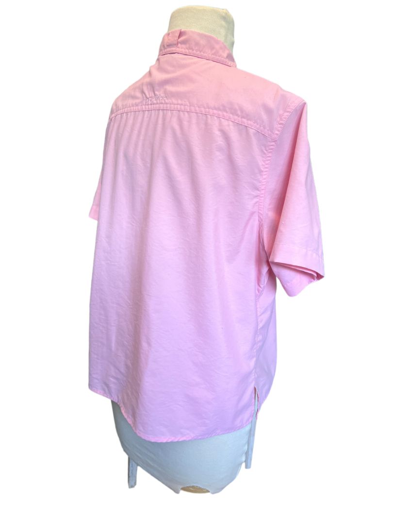 Large ExOfficio Pink Button Down Short Sleeve Shirt Outdoors