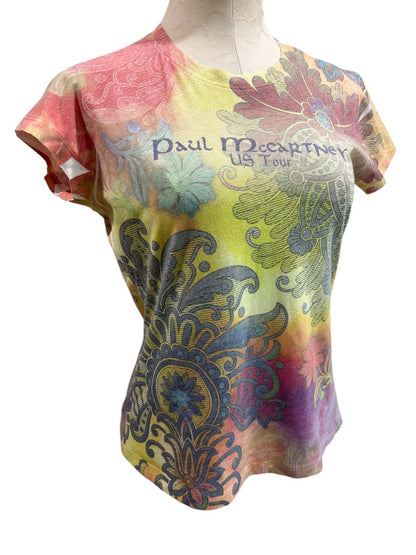 XL Paul McCartney US Tour Womens Boho Floral Concert Tshirt Short Sleeve Fitted