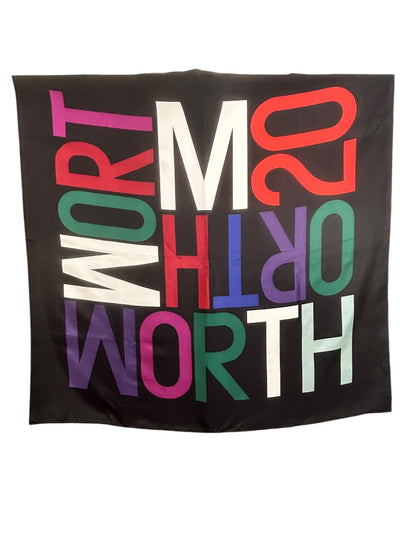 Worth 100% Silk Scarf 36" Square Black Multicolor Logo "20" In Box