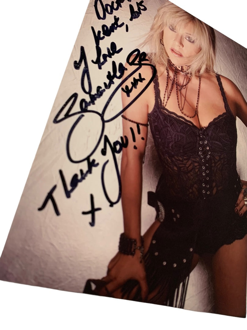 Samantha Fox Promotional Cardstock Flyer Personalized Autograph 6 x 8.5 Signed Black Corset