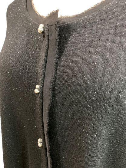 2X Talbots Woman New Black Sparkle Metallic Silver Button Cardigan Lightweight Wool Blend