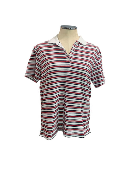 Medium Hastings & Smith Red White Blue Striped Golf Polo Shirt Short Sleeves