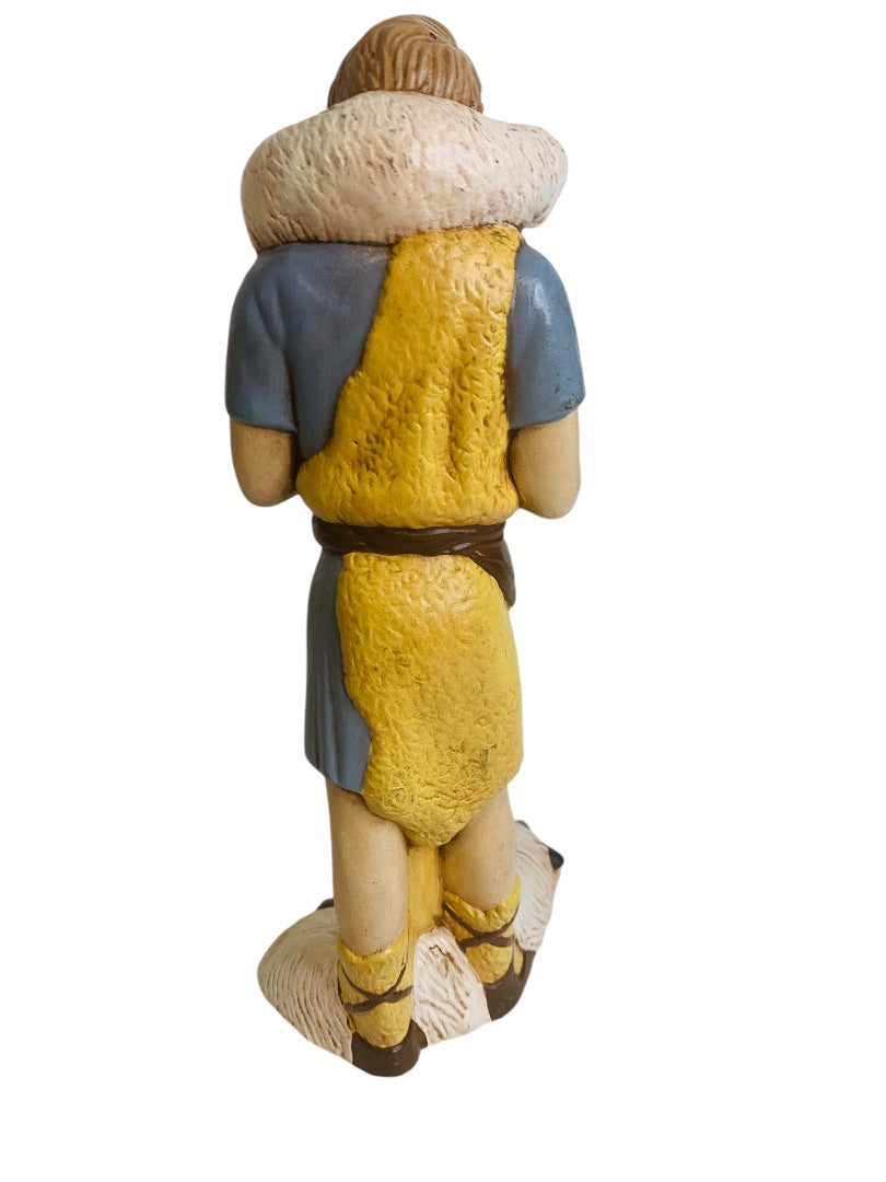 Handpainted Ceramic 1980s Nativity Figurine Shepherd Carrying Sheep 8"h