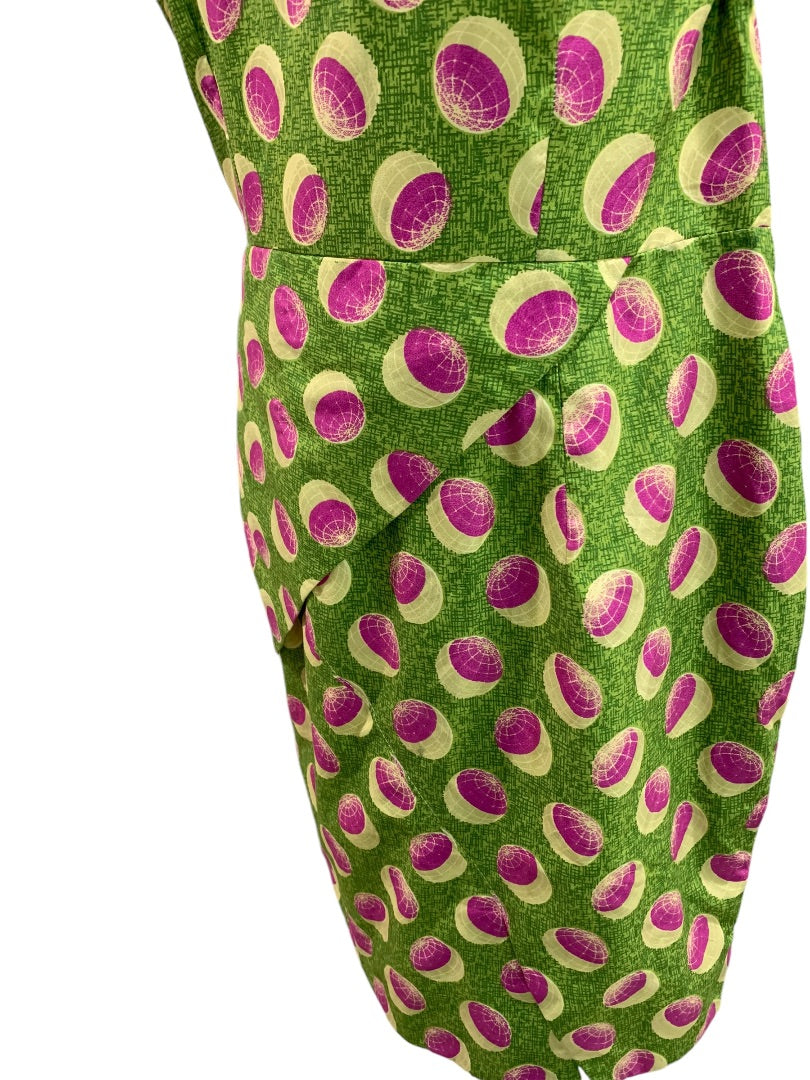 Medium Vintage 1960s One Shoulder Sheath Dress Green Pink