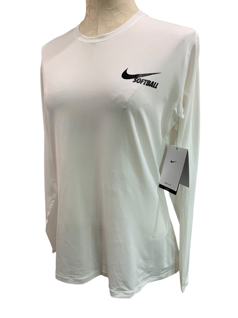 XL Nike Womens New Softball Shirt White Dri-Fit Long Sleeve AV6641