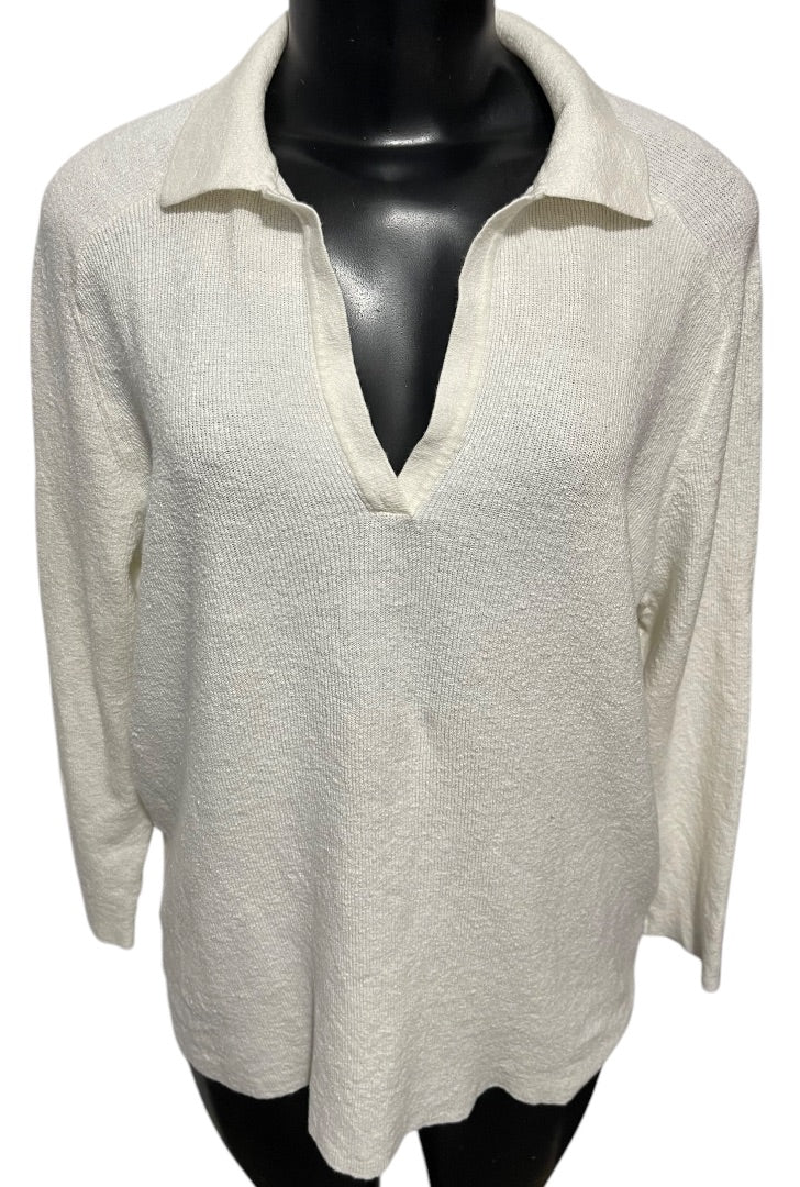 Large Eileen Fisher Linen Blend V-Neck Pullover Sweater Womens