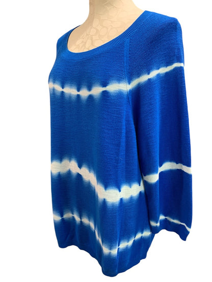 XL Talbots Womens Blue Tie Dye Pullover Casual Sweater 3/4 Sleeve