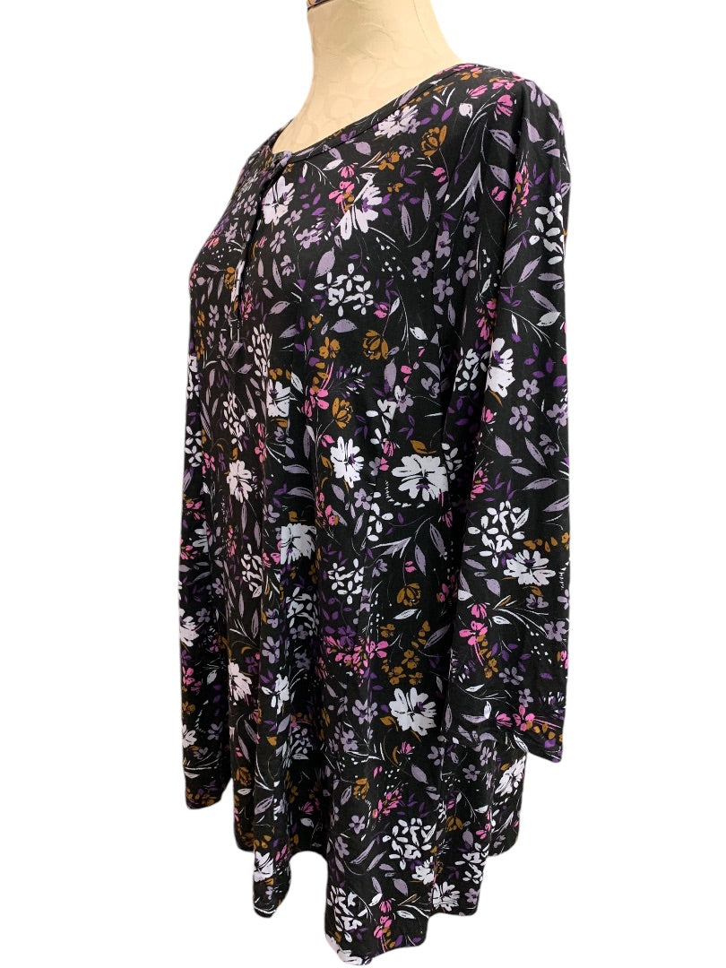 Size 14/16 Lane Bryant Womens Black Floral Swing Tunic Soft Jersey Knit