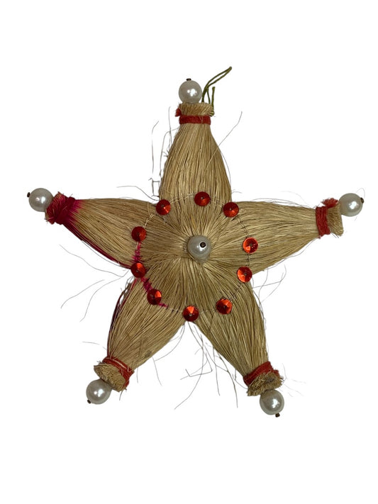 Vintage Christmas Straw Hanging Star Christmas Ornament Retro 4.25 Inch