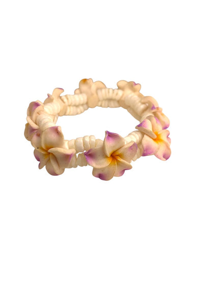 Plumeria Fimo Stretch Bracelet White Double Strand