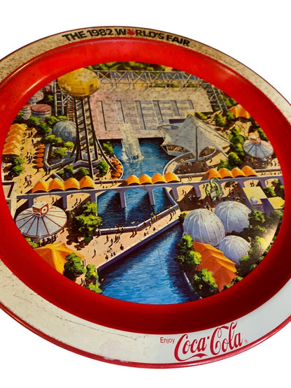 Vintage 1982 Worlds Fair Coca-Cola Metal Tray 12 Inch Knoxville TN