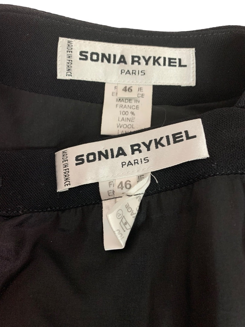 Size 46 (US 14) Sonia Rykiel France Womens Black Skirt Suit 1990s