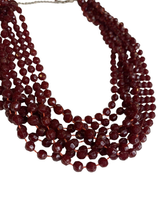 Vintage Cranberry Beaded Multistrand Necklace 18-21.5 Inches Statement Twist