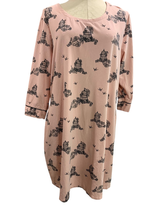 XL Soma Night Dress Pink Jersey Knit Birdcage Print