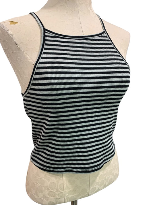 Medium WishList Junior Womens Gray Black Striped Crop Tank Shirt