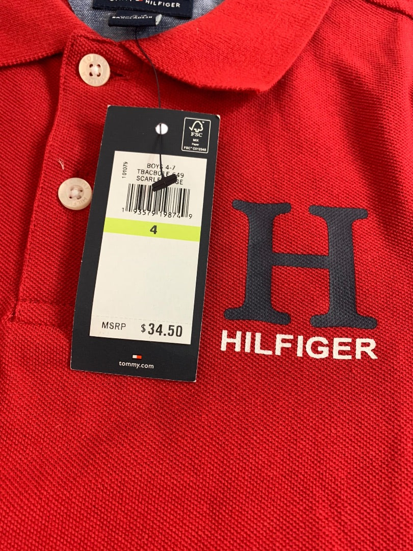 Size 4 Boys Tommy Hilfiger Red Polo Shirt Short Sleeve New