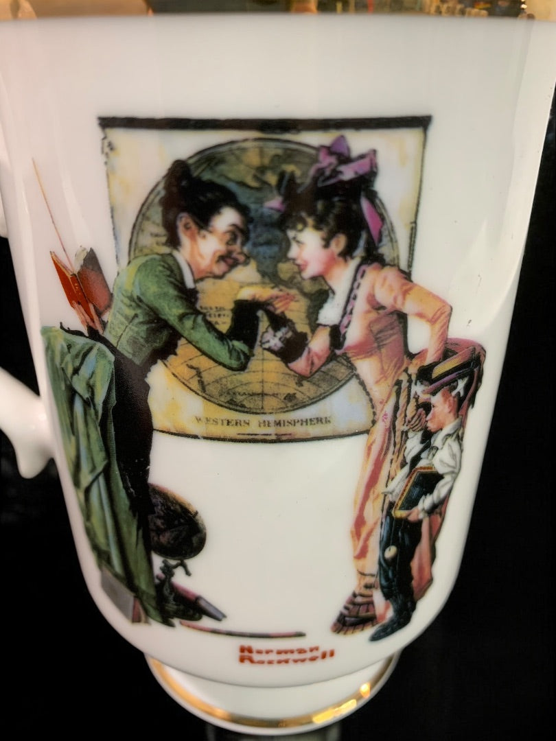 1981 Norman Rockwell Porcelain Pedestal Mug "Back to School" The Danbury Mint