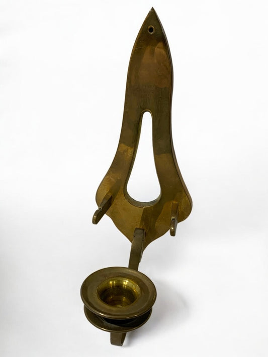 MidCentury Brass Wall Mounted Sconce Single Candle Holder Spearhead