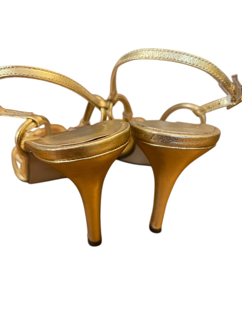 Size 7.5 Diego Sanz Spain Strappy Sandals Gold 3.5 Inch Heel