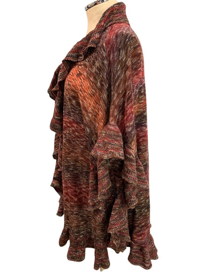 Small Medium Chicos Ruffle Knit Ruana Multi Color Open Cardigan Sweater