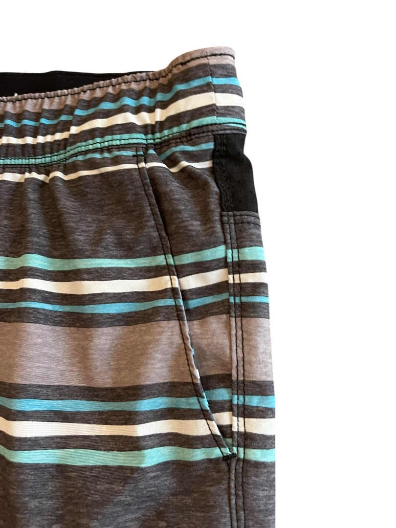 Large Speedo Striped Board Shorts Drawstring Gray Blue Mens Swim