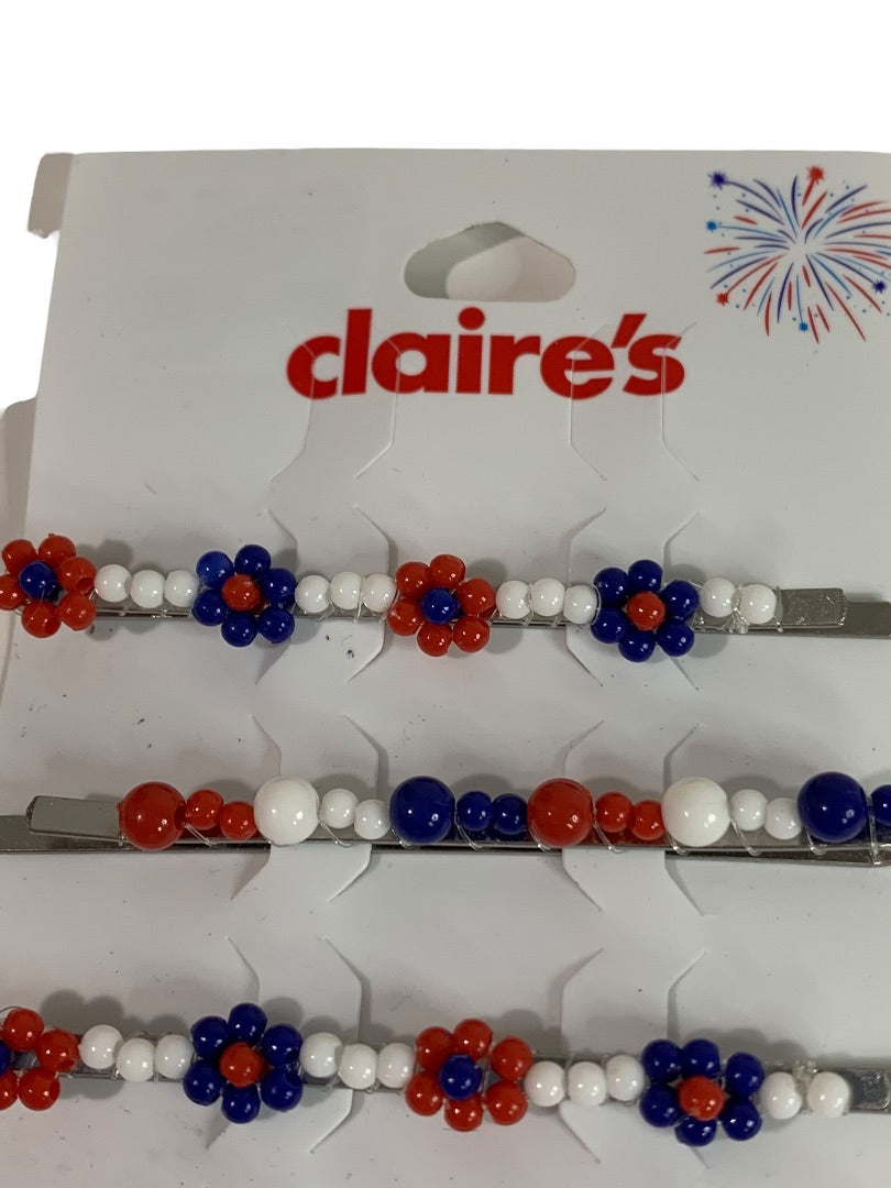 Claires New Set of 4 Patriotic Hair Bobby Pins Red White Blue
