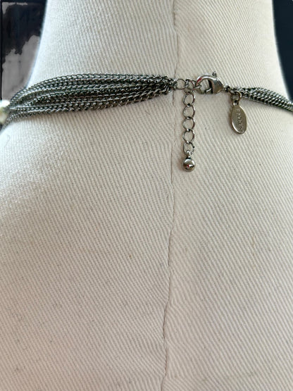 Express Necklace Tiered Mixed Metals  29 Inch 4.5 Inch Drop Lobster Clasp