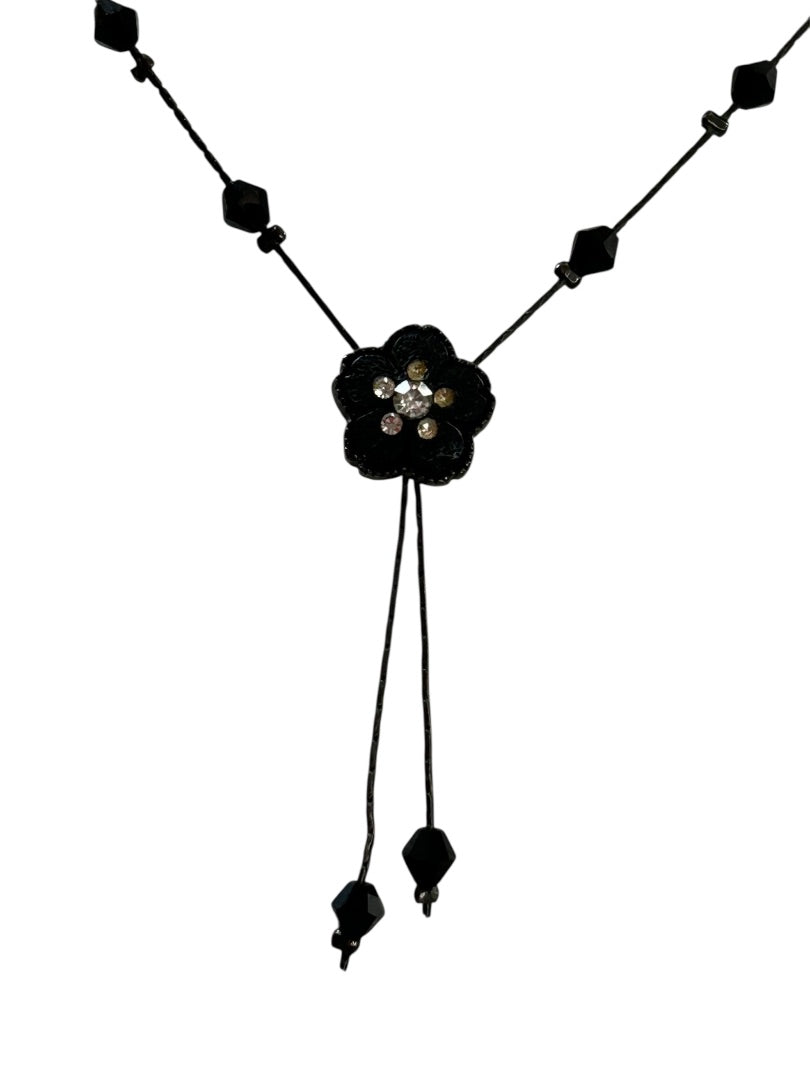 Black Flower Necklace 16 Inch Spring Closure Tassel