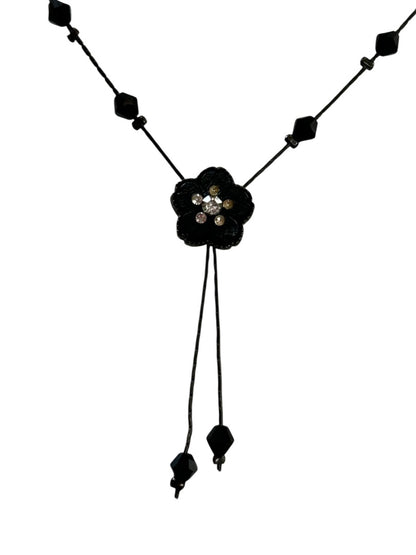 Black Flower Necklace 16 Inch Spring Closure Tassel