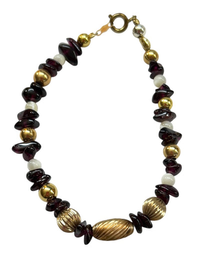 Garnet Chip Bead 14k Gold Filled Spacers Bracelet 7.5 Inch Spring Closure