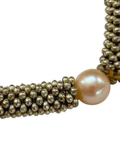 Stretch Bracelet Silvertone Faux Pearl Beaded