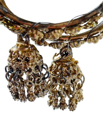 Small Goldtone Bangle Bracelets Set of 2 Glittery Tassels 2.25" Inside Diameter