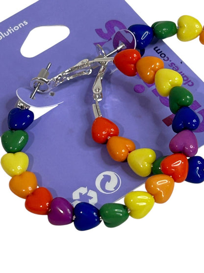 Claires New Heart Rainbow Hoop Earrings Leverback Pierced 2 Incch