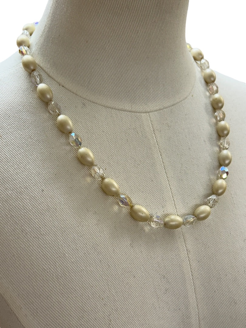 Vintage Faux Pearl Aurora Borealis 22-25 Inch Necklace Hook Closure